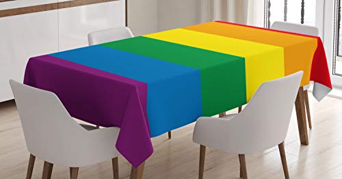 ABAKUHAUS Regenbogen Tischdecke, Homosexuell Parade Flagge Freiheit, Schmutzabweisent mit Modernster Druck Technologie Waschbar Klare Farben, 140 x 170 cm, Rot Grün Blau von ABAKUHAUS