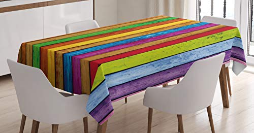 ABAKUHAUS Regenbogen Tischdecke, Leuchtende Holz, Personalisierter Druck Klare Farben ohne Verblassen Waschbar für Außen Bereich, 140 x 200 cm, Braun Rot Lila von ABAKUHAUS