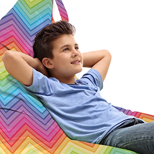 ABAKUHAUS Regenbogen Unicorn Spielzeugtasche Liegestuhl, Bunte Vivid Chevron, Hochleistungskuscheltieraufbewahrung mit Griff, Blau Mehrfarbig von ABAKUHAUS