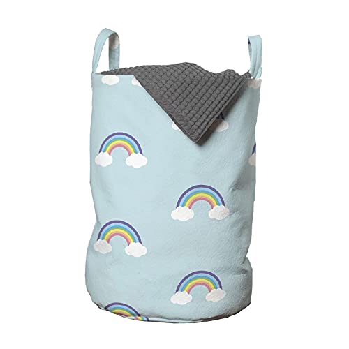 ABAKUHAUS Regenbogen Wäschesack, Simplistic Nursery Wolken, Wäschekorb mit Griffen Kordelzugverschluss für Waschsalons, 33 cm breit x 49 cm hoch, Baby Blue Blau Violett von ABAKUHAUS