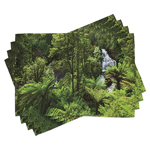 ABAKUHAUS Regenwald Platzmatten, Regenwald mit Wasserfall-Fluss-Touristenattraktion tropisches Land-grünes Zen-Thema, Tiscjdeco aus Farbfesten Stoff für das Esszimmer und Küch, Grün von ABAKUHAUS