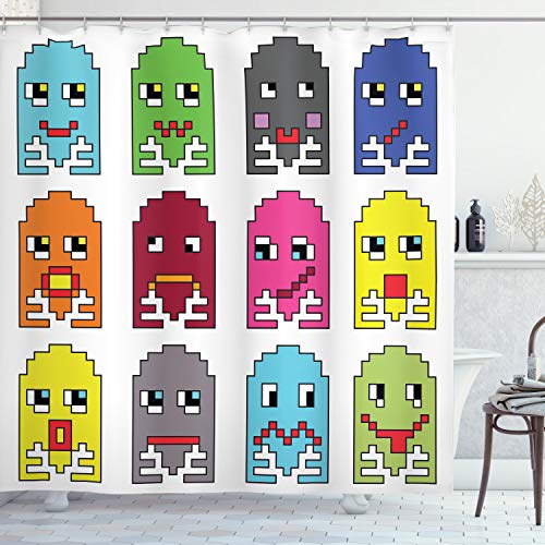 ABAKUHAUS Retro Duschvorhang, Weinlese-Karikatur 90s, Stoffliches Gewebe Badezimmerdekorationsset mit Haken, 175 x 200 cm, Grün Gelb ABAKUHAUS Retro Duschvorhang, Weinlese-Karikatur 90s, Stoffliches Gewebe Badezimmerdekorationsset mit Haken, 175 x 200 cm, Grün Gelb von ABAKUHAUS