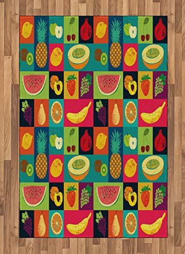 ABAKUHAUS Retro Teppich, Pop Art Grunge Früchte, Deko-Teppich Digitaldruck, Färben mit langfristigen Halt, 120 x 180 cm, Mehrfarbig von ABAKUHAUS