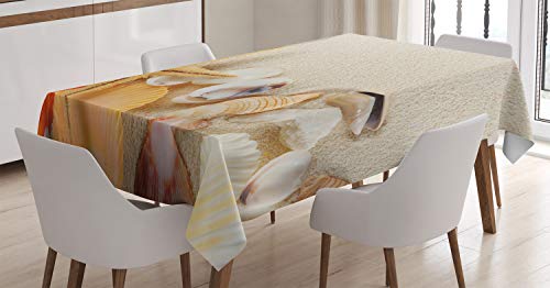 ABAKUHAUS Romantisch Tischdecke, Muscheln Seestern, Personalisierter Druck mit Klaren Farben Waschbar Wasserfest kein Verblassen, 140 x 170 cm, Beige Creme Elfenbein von ABAKUHAUS