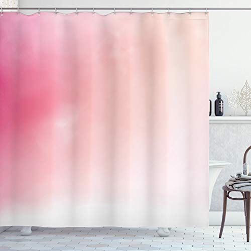 ABAKUHAUS Rosa Duschvorhang, Verschwommene Farben Fantasy, Stoffliches Gewebe Badezimmerdekorationsset mit Haken, 175 x 220 cm, Pfirsich Weiß Rosa von ABAKUHAUS