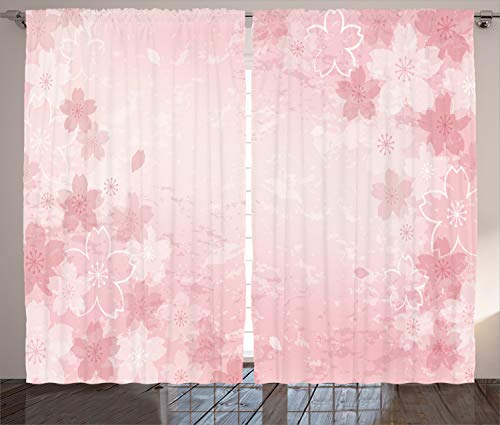 ABAKUHAUS Rosa Rustikaler Vorhang, Kirschblüten-Blumenkunst, Wohnzimmer Universalband Gardinen mit Schlaufen und Haken, 280 x 245 cm, Rosa von ABAKUHAUS