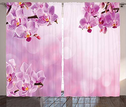 ABAKUHAUS Rosa Rustikaler Vorhang, Orchid Frühling Blütenblätter Spa, Wohnzimmer Universalband Gardinen mit Schlaufen und Haken, 280 x 245 cm, Rosa von ABAKUHAUS