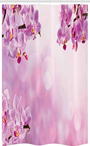 ABAKUHAUS Rosa Schmaler Duschvorhang, Orchid Frühling Blütenblätter Spa, Badezimmer Deko Set aus Stoff mit Haken, 120 x 180 cm, Rosa von ABAKUHAUS