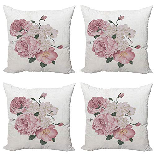 ABAKUHAUS Rose Dekokissen Kissenbezug 4er Pack, Alte Rosen Corsage Grunge, Modern Accent Doppelseitiger Digitaldruck, 60 x 60 cm, Beige Rose Grün ABAKUHAUS Rose Dekokissen Kissenbezug 4er Pack, Alte Rosen Corsage Grunge, Modern Accent Doppelseitiger Digitaldruck, 60 x 60 cm, Beige Rose Grün von ABAKUHAUS