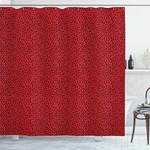 ABAKUHAUS Abstrakt Duschvorhang, Zusammenfassung Grid, Stoffliches Gewebe Badezimmerdekorationsset mit Haken, 175 x 220 cm, Schwarz Rot von ABAKUHAUS