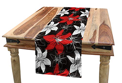 ABAKUHAUS Rot und Schwarz Tischläufer, Gartenpflanzen Kunst, Esszimmer Küche Rechteckiger Dekorativer Tischläufer, 40 x 225 cm, Schwarz Rot von ABAKUHAUS