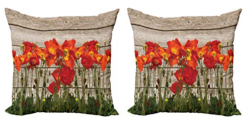 ABAKUHAUS Rustikal Dekokissen Kissenbezug 2er Pack, Blooming Mohnblumen-Blumen, Modern Accent Doppelseitiger Digitaldruck, 50x50, Orange Braun ABAKUHAUS Rustikal Dekokissen Kissenbezug 2er Pack, Blooming Mohnblumen-Blumen, Modern Accent Doppelseitiger Digitaldruck, 50x50, Orange Braun von ABAKUHAUS