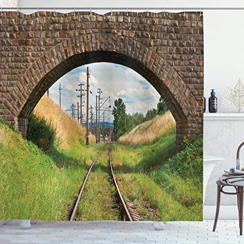 ABAKUHAUS Rustikal Duschvorhang, Brücke Eisenbahn Tranquil, Stoffliches Gewebe Badezimmerdekorationsset mit Haken, 175 x 200 cm, Grün Braun ABAKUHAUS Rustikal Duschvorhang, Brücke Eisenbahn Tranquil, Stoffliches Gewebe Badezimmerdekorationsset mit Haken, 175 x 200 cm, Grün Braun von ABAKUHAUS