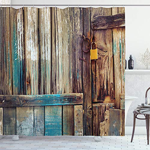 ABAKUHAUS Rustikal Duschvorhang, Farbe Details der Mansion, Stoffliches Gewebe Badezimmerdekorationsset mit Haken, 175 x 220 cm, Braun von ABAKUHAUS