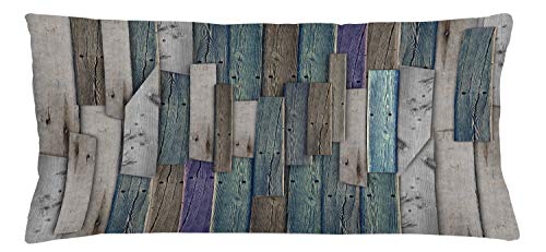 ABAKUHAUS Rustikal Kissenbezug, Blau, Grau, Grunge Planks, Kissenbezug Beidseitiges Muster Klarer Digitaldruck Farbfest mit Reißverschluss, 90 x 40 cm, Blau Grau von ABAKUHAUS