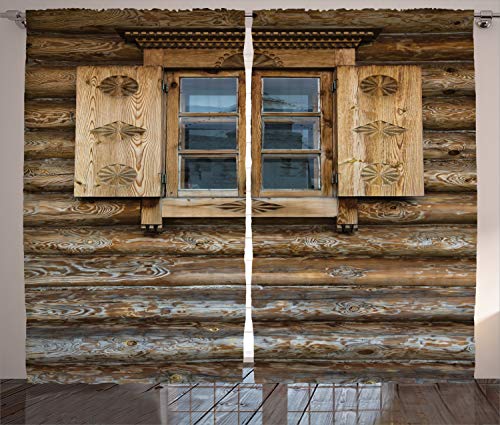 ABAKUHAUS Rustikal Rustikaler Gardine, Holzhaus Shutter, Schlafzimmer Kräuselband Vorhang mit Schlaufen und Haken, 280 x 245 cm, Beige Braun von ABAKUHAUS