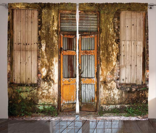 ABAKUHAUS Rustikal Rustikaler Vorhang, Grunge alte Tür, Wohnzimmer Universalband Gardinen mit Schlaufen und Haken, 280 x 175 cm, Braun Beige von ABAKUHAUS
