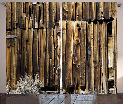 ABAKUHAUS Rustikal Rustikaler Vorhang, Oak Barn Holz-Tür, Wohnzimmer Universalband Gardinen mit Schlaufen und Haken, 280 x 175 cm, Braun von ABAKUHAUS