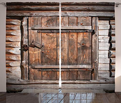 ABAKUHAUS Rustikal Rustikaler Vorhang, Rustikale Holztür, Wohnzimmer Universalband Gardinen mit Schlaufen und Haken, 280 x 260 cm, Braun Beige von ABAKUHAUS
