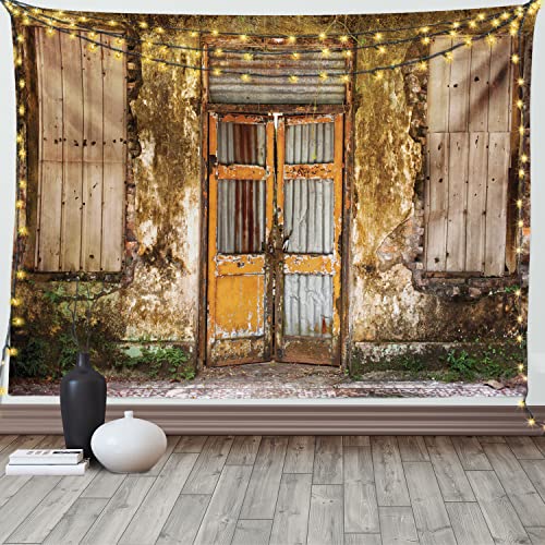 ABAKUHAUS Rustikal Wandteppich, Grunge alte Tür aus Weiches Mikrofaser Stoff Waschbar ohne Verblassen Digitaldruck, 150 x 110 cm, Hellbraun von ABAKUHAUS