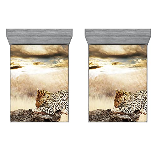 ABAKUHAUS Safari 2er-Satz Spannbetttuch, Wilder Leopard, Soft Dekorativer Stoff Bettwäsche Rund-um Elastischer Gummizug, 120 cm x 190 cm, Beige und Braun von ABAKUHAUS