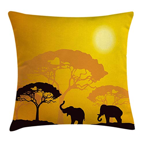 ABAKUHAUS Safari Kissenbezug, Abstrakt Wildlife, für den Innen oder Außen Bereich geeignet mit Reißverschluß Waschbarer Stoff, 45 x 45 cm, Dunkelbraun Gelb von ABAKUHAUS