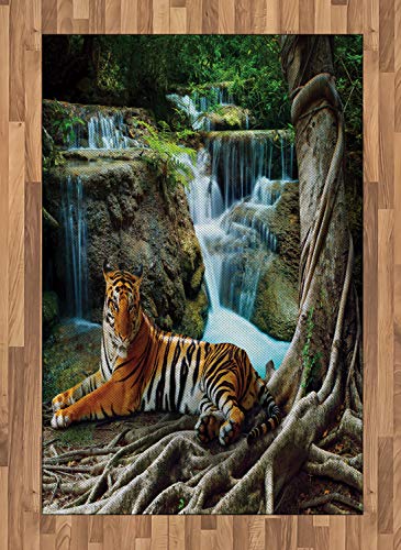 ABAKUHAUS Safari Teppich, Indochina Tiger Banyanbaum, Deko-Teppich Digitaldruck, Färben mit langfristigen Halt, 120 x 180 cm, Mehrfarbig von ABAKUHAUS
