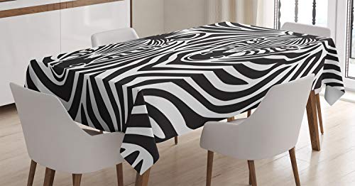 ABAKUHAUS Safari Tischdecke, Zebras Augen und Gesicht, Pflegeleicht Waschbar Schmutzabweisend und mit Klaren Farben Hochwertiger Druck, 140 x 200 cm, Anthrazit grau Weiß von ABAKUHAUS