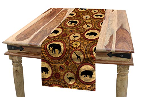 ABAKUHAUS Sambia Tischläufer, Tiere, Esszimmer Küche Rechteckiger Dekorativer Tischläufer, 40 x 180 cm, Schwarz Ingwer von ABAKUHAUS