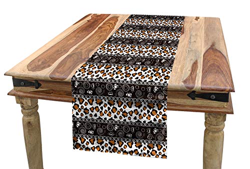 ABAKUHAUS Sambia Tischläufer, Gepard-Muster, Esszimmer Küche Rechteckiger Dekorativer Tischläufer, 40 x 180 cm, Dunkelbraun Orange Weiß von ABAKUHAUS
