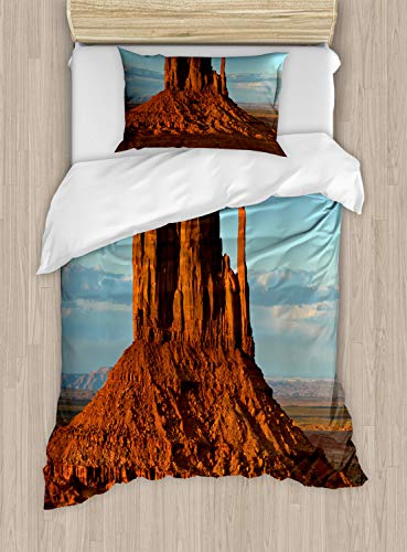 ABAKUHAUS Schlucht Bettbezug Set Doppelbett, Monument Valley Amerika, Kuscheligform Top Qualität 2 Teiligen Bettbezug mit 1 Kissenbezüge, 170 x 220 cm - 75 x 50 cm, blau orange von ABAKUHAUS