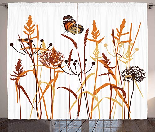 ABAKUHAUS Schmetterling Rustikaler Gardine, Zusammensetzung mit Blättern, Schlafzimmer Kräuselband Vorhang mit Schlaufen und Haken, 280 x 245 cm, Orange Bordeauxrot von ABAKUHAUS