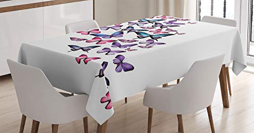 ABAKUHAUS Schmetterling Tischdecke, Flügel Feminine, Pflegeleicht mit Modernster Druck Technologie Waschbar und Personalisiert, 140 x 200 cm, Lila Rosa Blau von ABAKUHAUS