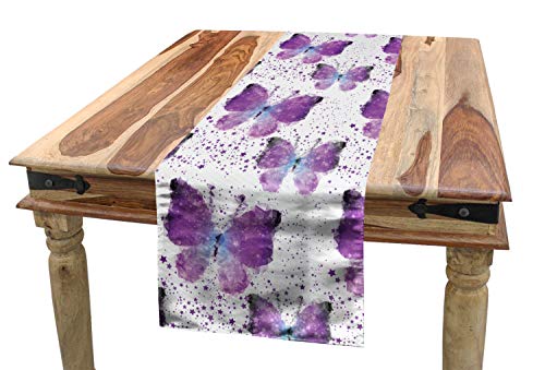ABAKUHAUS Schmetterling Tischläufer, Moderne Poly Effect, Esszimmer Küche Rechteckiger Dekorativer Tischläufer, 40 x 300 cm, Hellblau Lila Weiß von ABAKUHAUS
