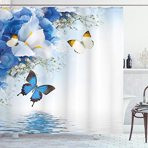 ABAKUHAUS Schmetterlinge Duschvorhang, Exotische Blumen Teich, Stoffliches Gewebe Badezimmerdekorationsset mit Haken, 175 x 240 cm, Aqua Blau Weiss ABAKUHAUS Schmetterlinge Duschvorhang, Exotische Blumen Teich, Stoffliches Gewebe Badezimmerdekorationsset mit Haken, 175 x 240 cm, Aqua Blau Weiss von ABAKUHAUS