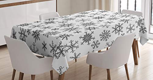 ABAKUHAUS Schneeflocke Tischdecke, Linie Winter-Motive, Druck mit Klaren Farben ohne Verblassen Waschbar für innen oder Außen Bereich, 140 x 170 cm, Weiß Schwarz von ABAKUHAUS