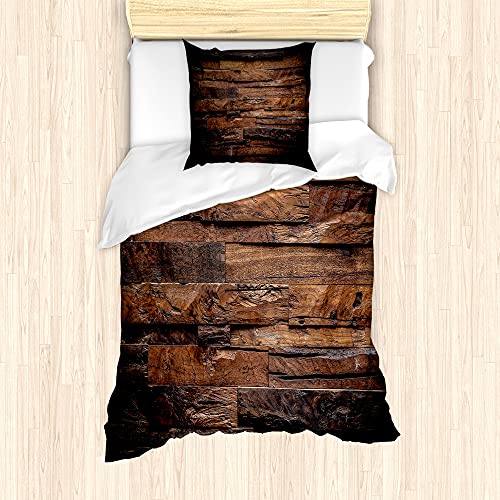 ABAKUHAUS Schokolade Bettbezug Set für Einzelbetten, Raue Dunkle Holz, Milbensicher Allergiker geeignet mit Kissenbezug, Braun Dunkelbraun von ABAKUHAUS