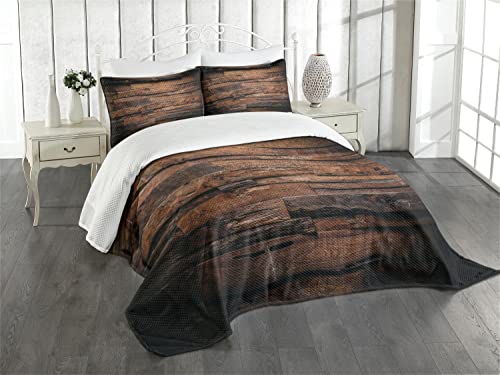 ABAKUHAUS Schokolade Tagesdecke Set, Raue Dunkle Holz, Set mit Kissenbezügen Waschbar, für Doppelbetten 264 x 220 cm, Dunkelbraun Braun von ABAKUHAUS