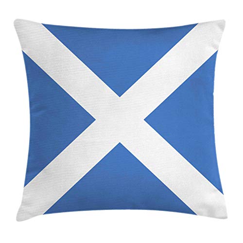 ABAKUHAUS Schottland Kissenbezug, Flag Echt eine Nation Kunst, Dekorativer Kopfkissenhülle mit Beidseitiger Druck, 40 x 40 cm, Azure Blue and White von ABAKUHAUS