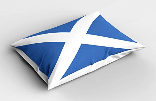 ABAKUHAUS Schottland Kissenbezug, Flag Echt eine Nation Kunst, Dekorativer Standard King Size Gedruckter Kissenbezug, 80 x 40 cm, Azure Blue and White von ABAKUHAUS