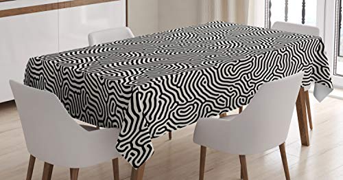 ABAKUHAUS Schwarz und weiß Tischdecke, Maze Labyrinth, Schmutzabweisent mit Modernster Druck Technologie Waschbar Klare Farben, 140 x 240 cm, Weiß und Schwarz von ABAKUHAUS