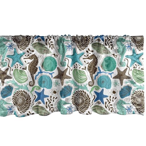 Abakuhaus Sea Shells Fenster Volant, Abstrakt Maritime, Vorhang Volant für Küche Schlafzimmer Dekor mit Stangentasche, 137 cm X 30 cm, Seafoam Braun Blau von Abakuhaus