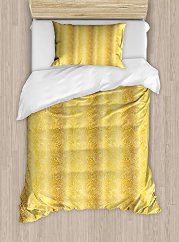 ABAKUHAUS Senf Bettbezug Set für Einzelbetten, Golden Yellow Tone-Strudel, Milbensicher Allergiker geeignet mit Kissenbezug, 130 x 200 cm - 70 x 50 cm, Pale Kaffee Senf von ABAKUHAUS