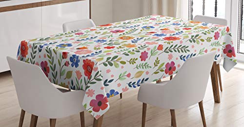 ABAKUHAUS Blumen Tischdecke, Weiche farbige Floret, Inn und Outdoor Bereich geeignet Waschbar Druck Klare farben Kein Verblassen, 140 x 200 cm, Weiß Grün von ABAKUHAUS