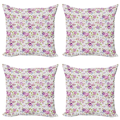 ABAKUHAUS Shabby Flora Dekokissen Kissenbezug 4er Pack, Rosen und Veilchen, Modern Accent Doppelseitiger Digitaldruck, 40 x 40 cm, Lila Mehrfarbig ABAKUHAUS Shabby Flora Dekokissen Kissenbezug 4er Pack, Rosen und Veilchen, Modern Accent Doppelseitiger Digitaldruck, 40 x 40 cm, Lila Mehrfarbig von ABAKUHAUS