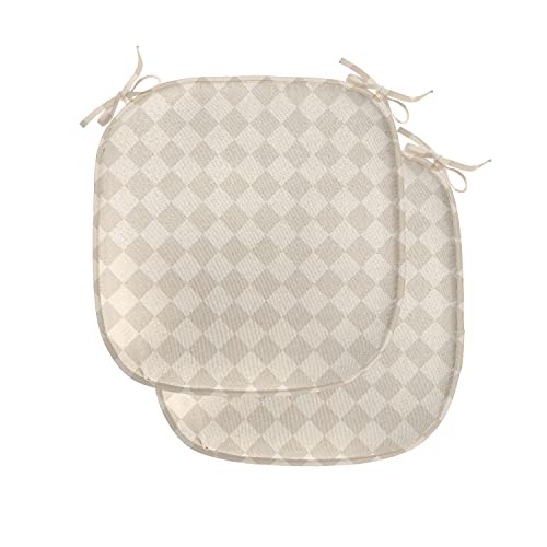 ABAKUHAUS Shabby Flora Polster für Esszimmerstühle, Retro Shabby Karo, Dekoratives wasserfestes Kissen mit Riemen für Küchensitze, 40 cm x 40 cm-2er Pack, Brown-Creme von ABAKUHAUS