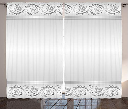 ABAKUHAUS Silber Rustikaler Vorhang, Klassisches Brautblumenmotiv, Wohnzimmer Universalband Gardinen mit Schlaufen und Haken, 280 x 175 cm, Weiß Grau von ABAKUHAUS