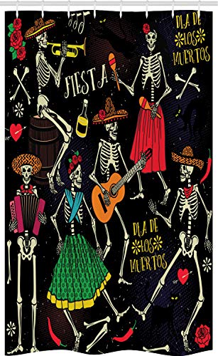 ABAKUHAUS Skelett Schmaler Duschvorhang, Dia de los Muertos Fiesta, Badezimmer Deko Set aus Stoff mit Haken, 120 x 180 cm, Mehrfarbig ABAKUHAUS Skelett Schmaler Duschvorhang, Dia de los Muertos Fiesta, Badezimmer Deko Set aus Stoff mit Haken, 120 x 180 cm, Mehrfarbig von ABAKUHAUS