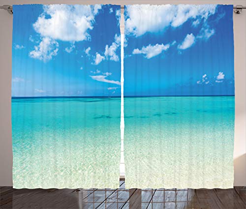 ABAKUHAUS Sommer Rustikaler Gardine, Ozean Dreamy Sea Beach, Schlafzimmer Kräuselband Vorhang mit Schlaufen und Haken, 280 x 245 cm, Türkis Blau von ABAKUHAUS