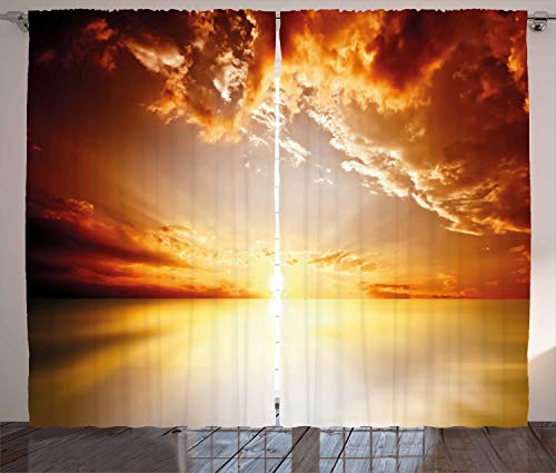 ABAKUHAUS Sonne Rustikaler Gardine, Ruhige Sunset Horizon, Schlafzimmer Kräuselband Vorhang mit Schlaufen und Haken, 280 x 225 cm, Orange von ABAKUHAUS